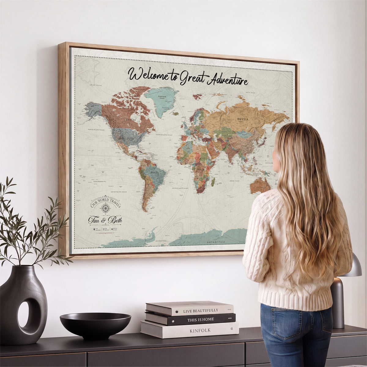 NEWMAP-19-MGV-CV-36X24 - World Map Wall Art Canvas Print, Modern Decorative Framed Map Artwork Prints for Living Room, Office, Bedroom Wall Decor