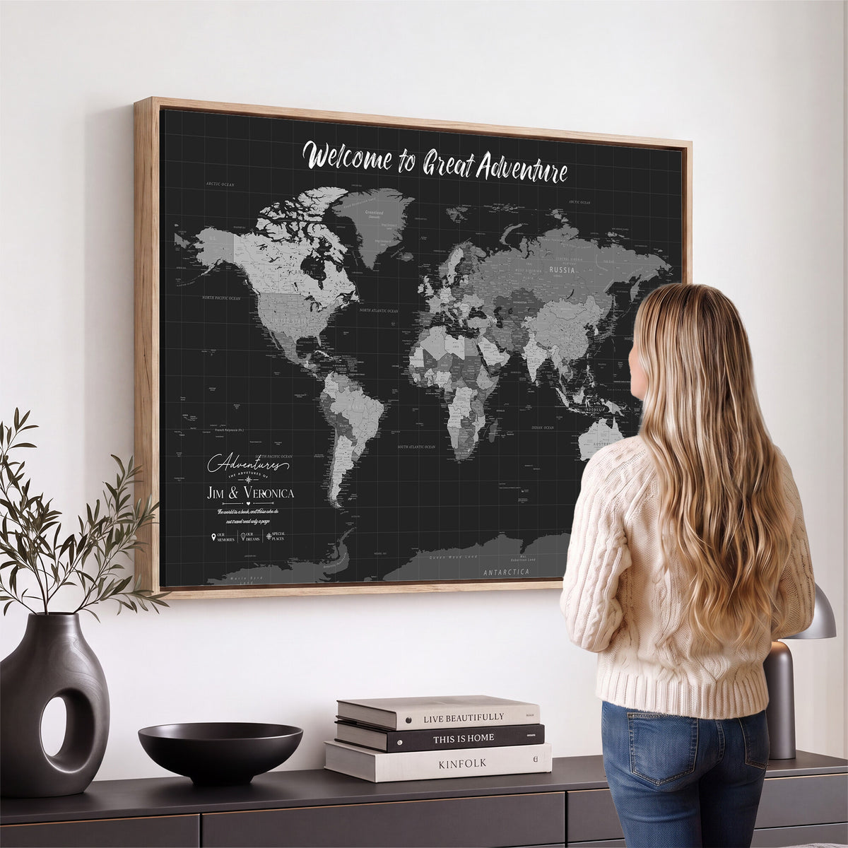 NEWMAP-21-MGV-CV-36X24 - World Map Wall Art Canvas Print, Modern Decorative Framed Map Artwork Prints for Living Room, Office, Bedroom Wall Decor