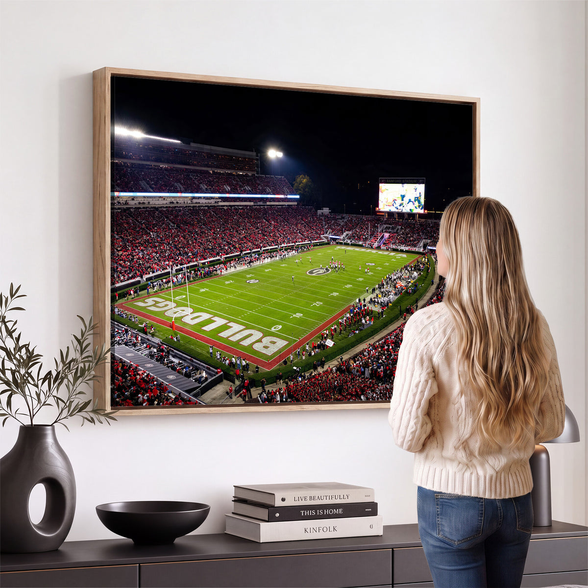 73520603-_Poster-30x20 - Georgia Bulldogs Sanford Stadium Canvas Print 3 Piece Framed Wall Art Extra Large Floating Frame Nature Poster Made in USA