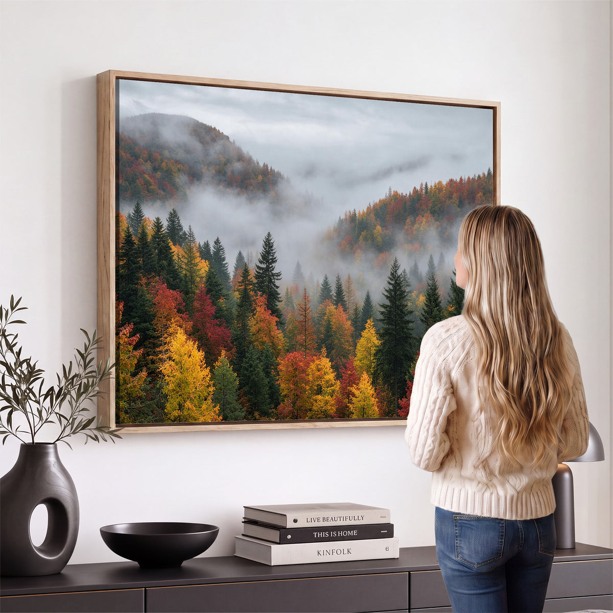 47877083-_Poster-30x20 - Fall Forest Misty Mountain Canvas Print Smoky Mountain Landscape Wall Art Autumn Trees Nature Poster Printing