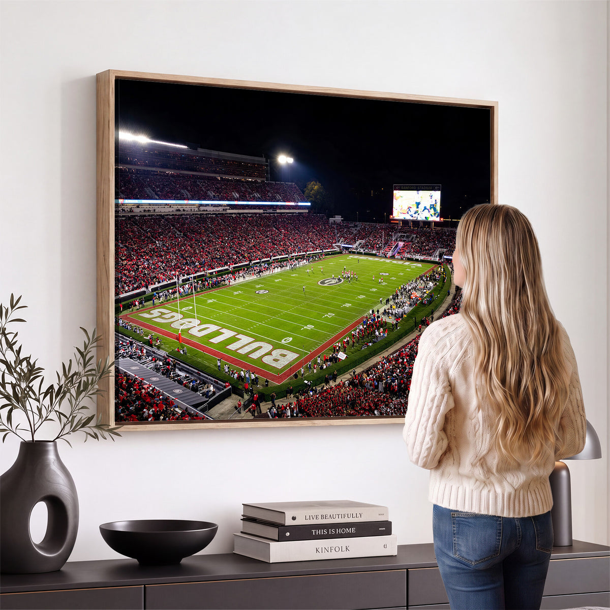 12753057-MGV-TP-30X20 - Sanford Stadium Night Game Canvas Wall Art - Georgia Bulldogs Football Stadium Print
