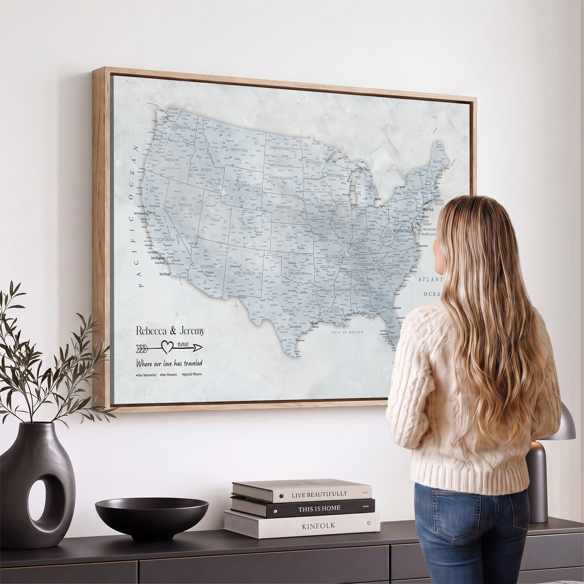 35973131-MGV-CV-36X24 - Custom USA Push Pin Travel Map Canvas Wall Art - Personalized Couples Gift Flat Digital Print