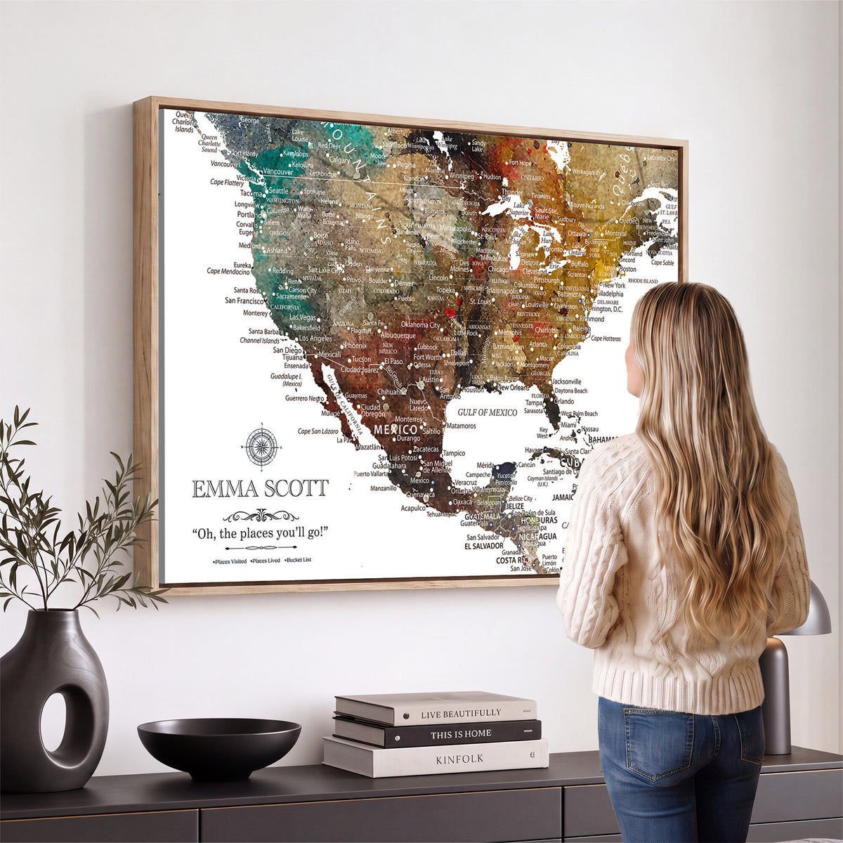 53374031-MGV-CV-36X24 - Custom USA Push Pin Travel Map Canvas Wall Art - Personalized Couples Gift Flat Digital Print