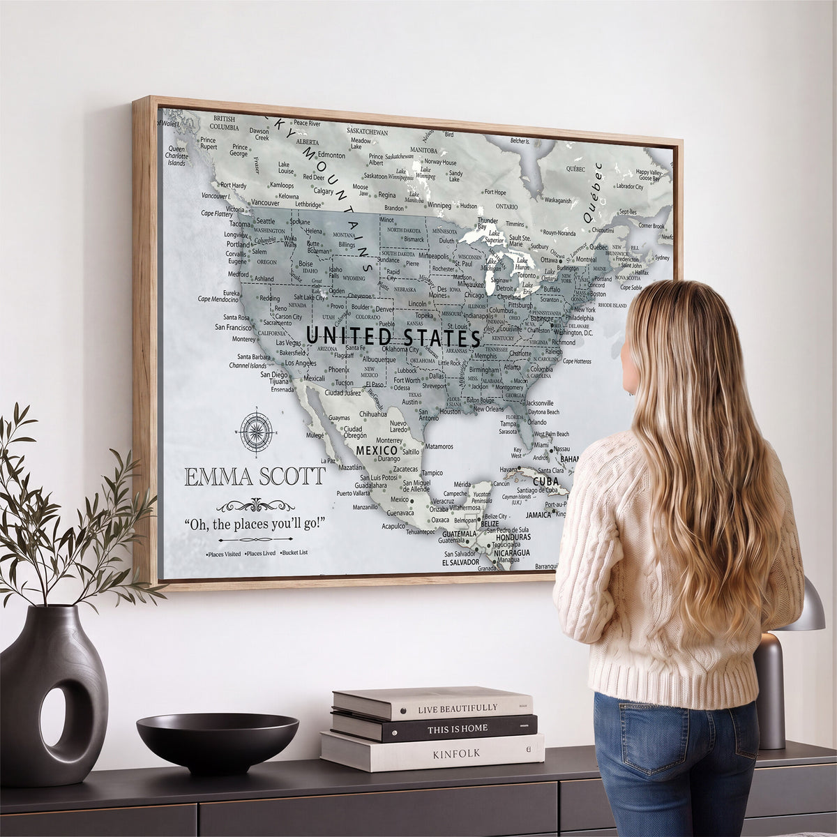 90686209D-MGV-CV-36X24 - Custom USA Push Pin Travel Map Canvas Wall Art - Personalized Couples Gift Flat Digital Print