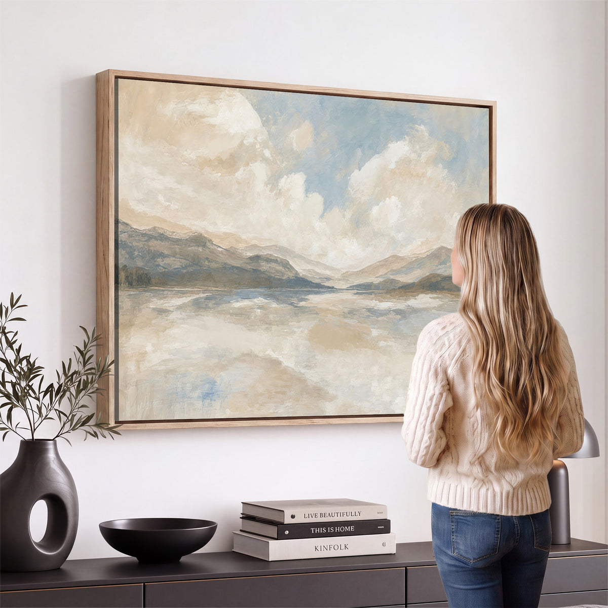 12998065-MGV-CV-36X24 - Serene Mountain and Lake Landscape Canvas Wall Art
