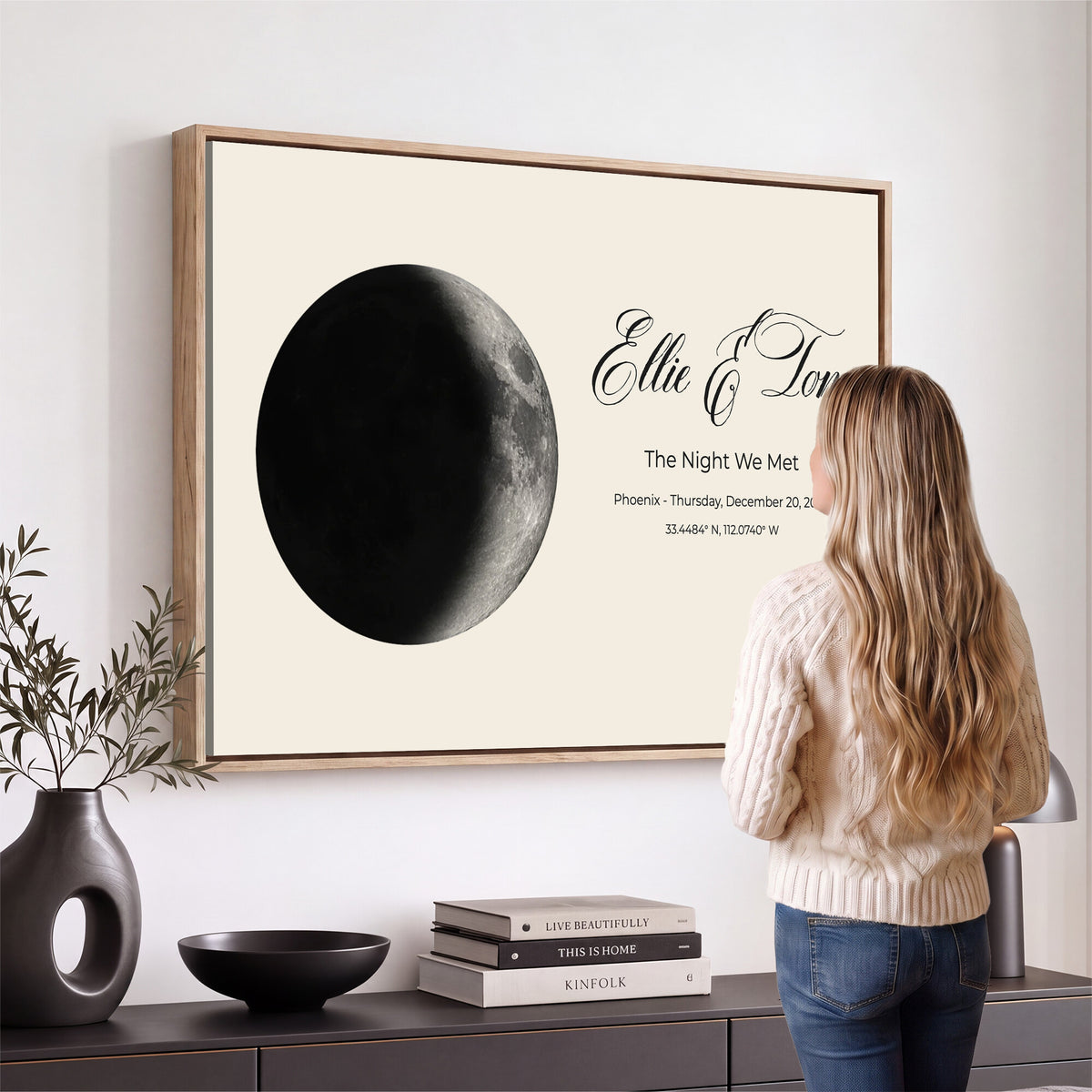CSTM914MOON-MGV-CV-36X24 - Moon Phase Canvas Print – Personalized Moon from the Night You Met Wall Art