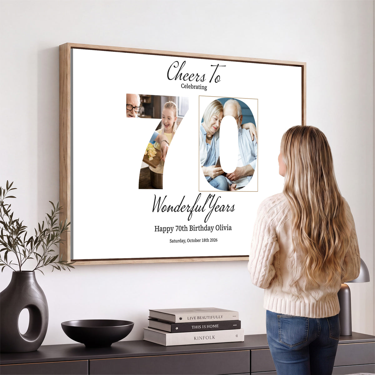 CSTM914DEDE-MGV-CV-36X24 - Number with Photo Canvas Print – Personalized Birthday Number Wall Art
