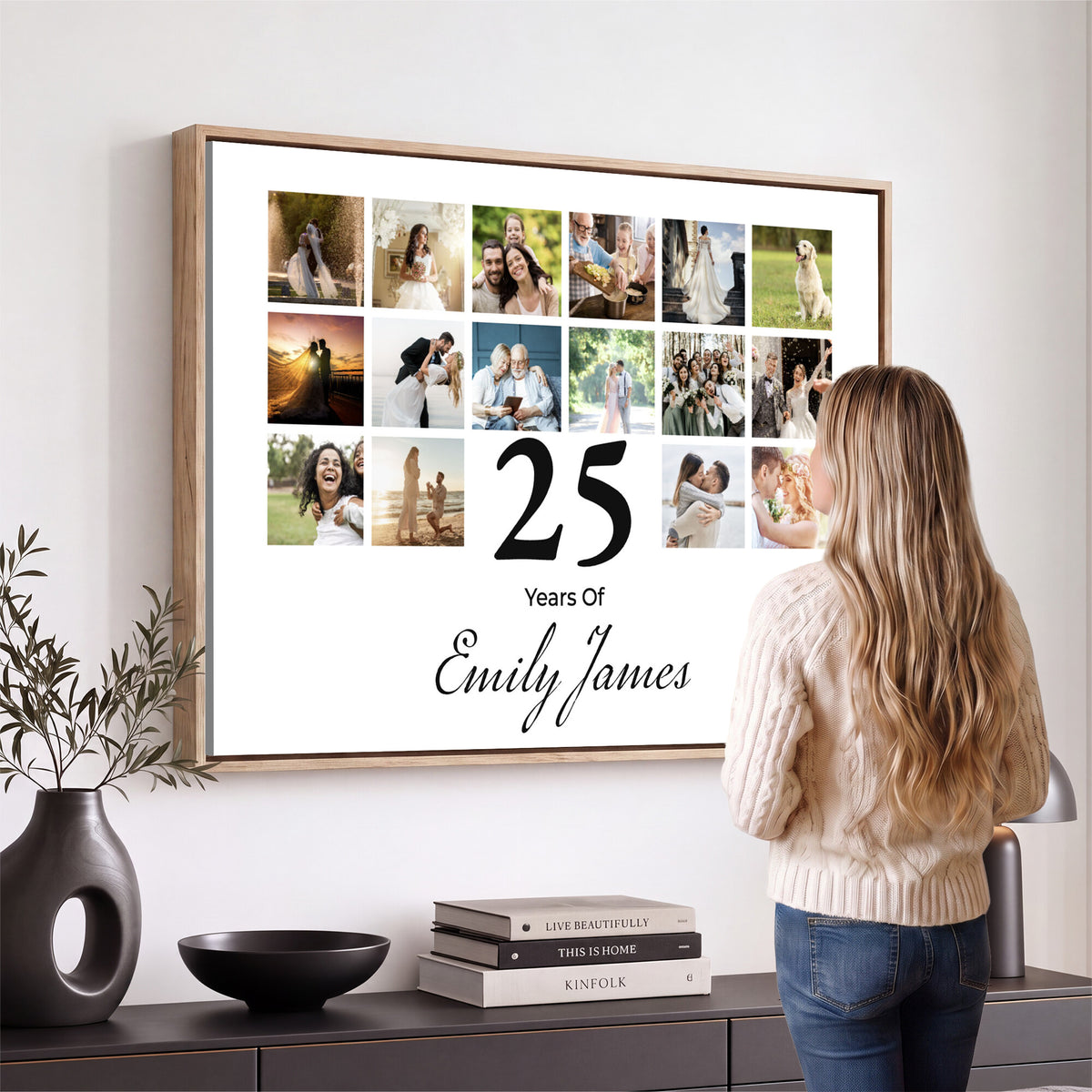 CSTM914ANID-MGV-CV-36X24 - Photo Grid with Number Canvas Print – Personalized Birthday or Anniversary Photo Collage