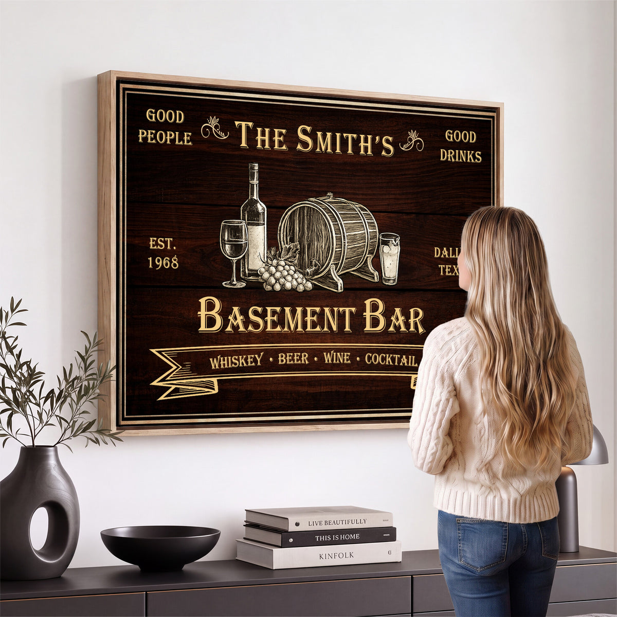 Custom Basement Bar Sign Canvas, Personalized Family Home Bar Wall Art