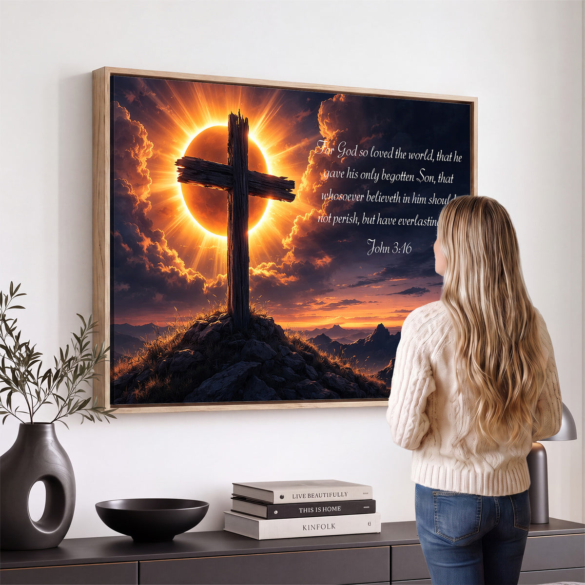 Custom Bible Verse Cross Canvas, Personalized Christian Wall Art