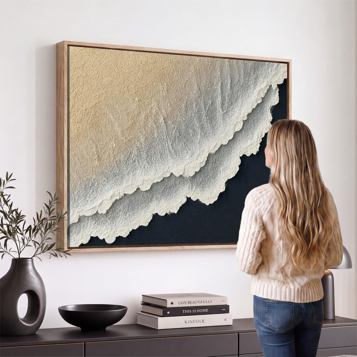 32969959-MGV-CV-24X16 - Abstract Ocean Wave Canvas Wall Art, Coastal Beach Wall Decor for Living Room