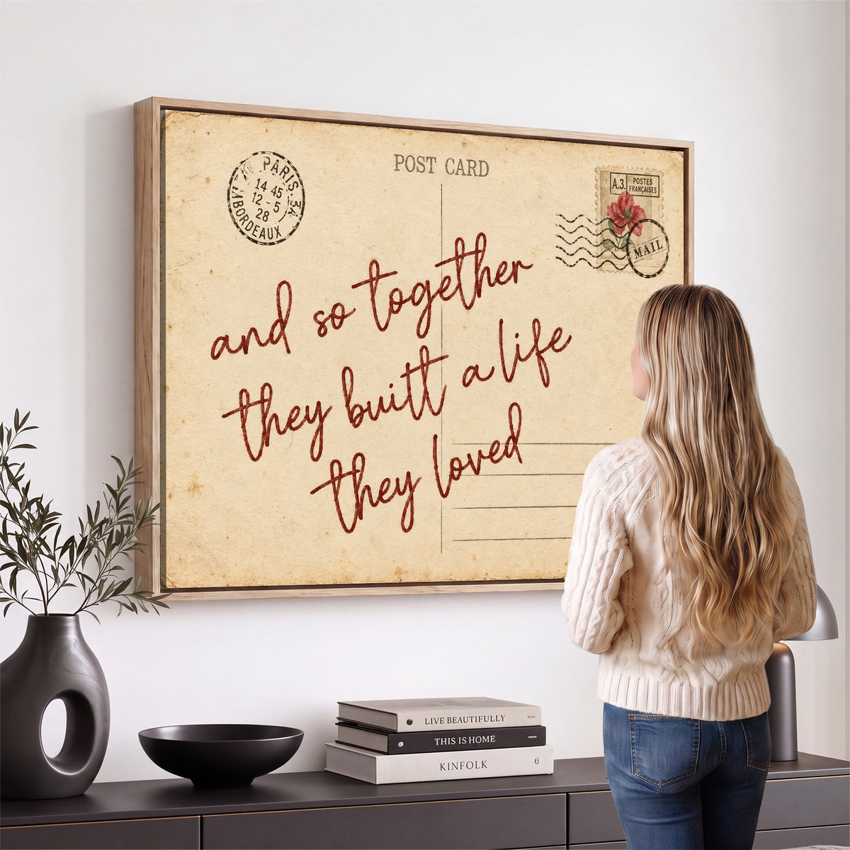 Personalized vintage postcard canvas with custom love note