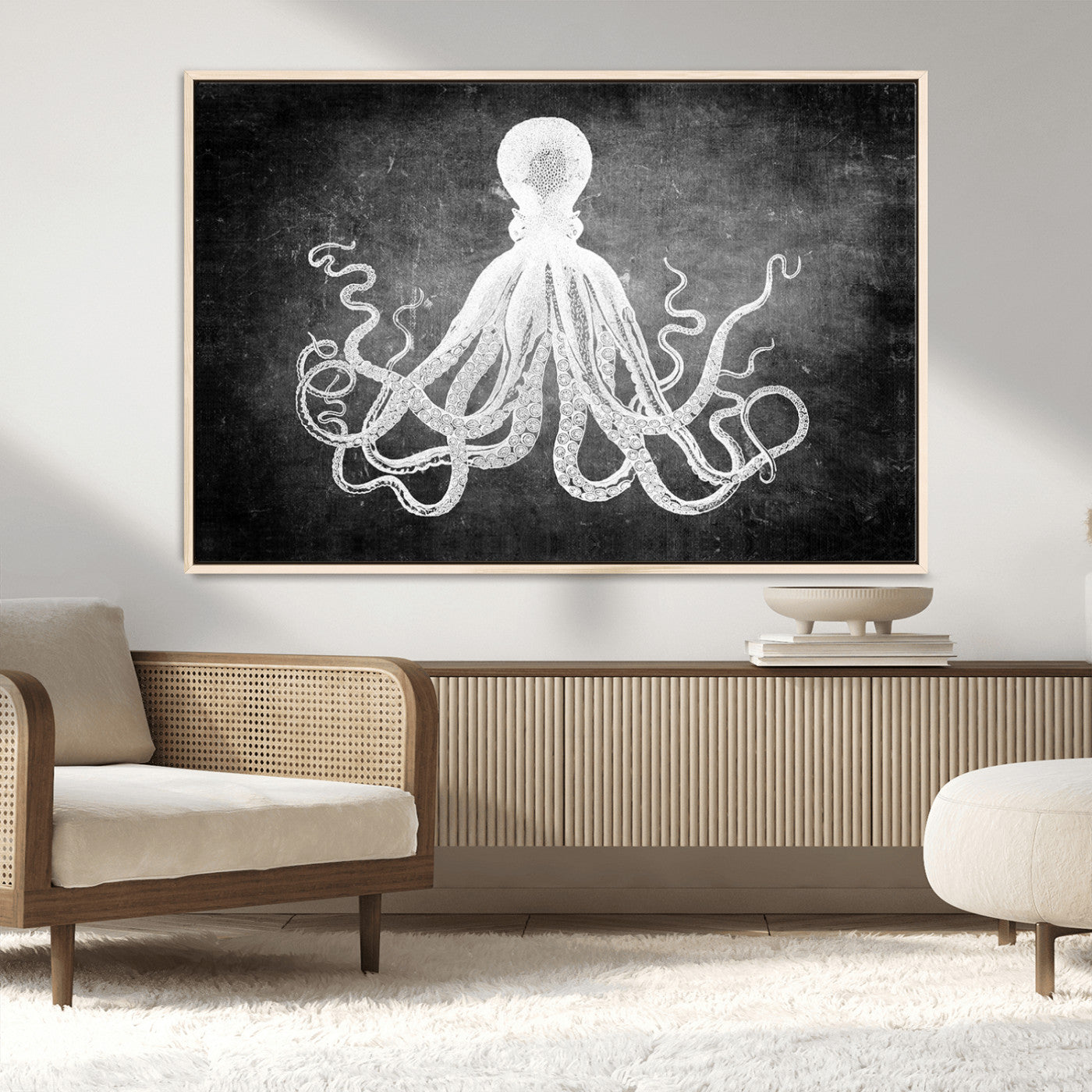 MGV-FC-36X24 - Black White Octopus Wall Art Canvas Print