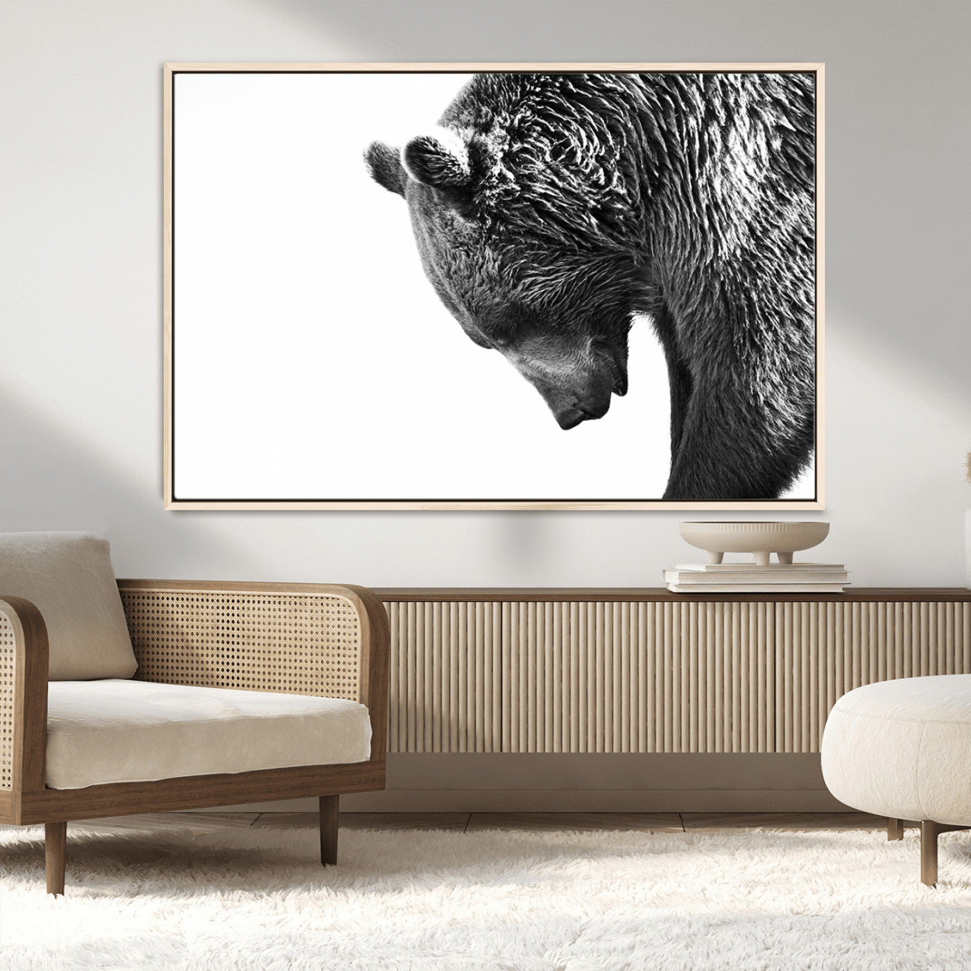 MGV-FC-36X24 - Black and White Grizzly 399 Bear Canvas Print Wall Art | Large Wildlife Canvas Print for Living