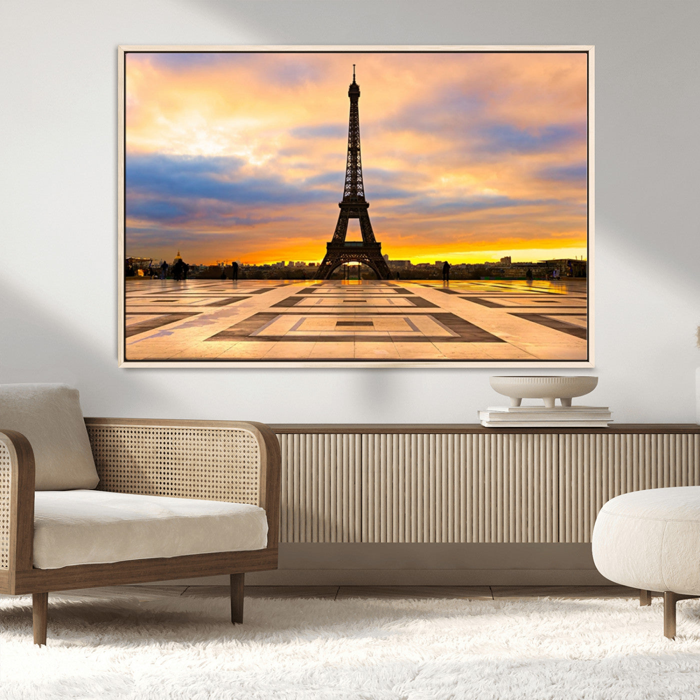 MGV-FC-36X24 - Paris Eiffel Tower Sunset Canvas Wall Art Print - Iconic Landmark Decor with Vibrant Colors
