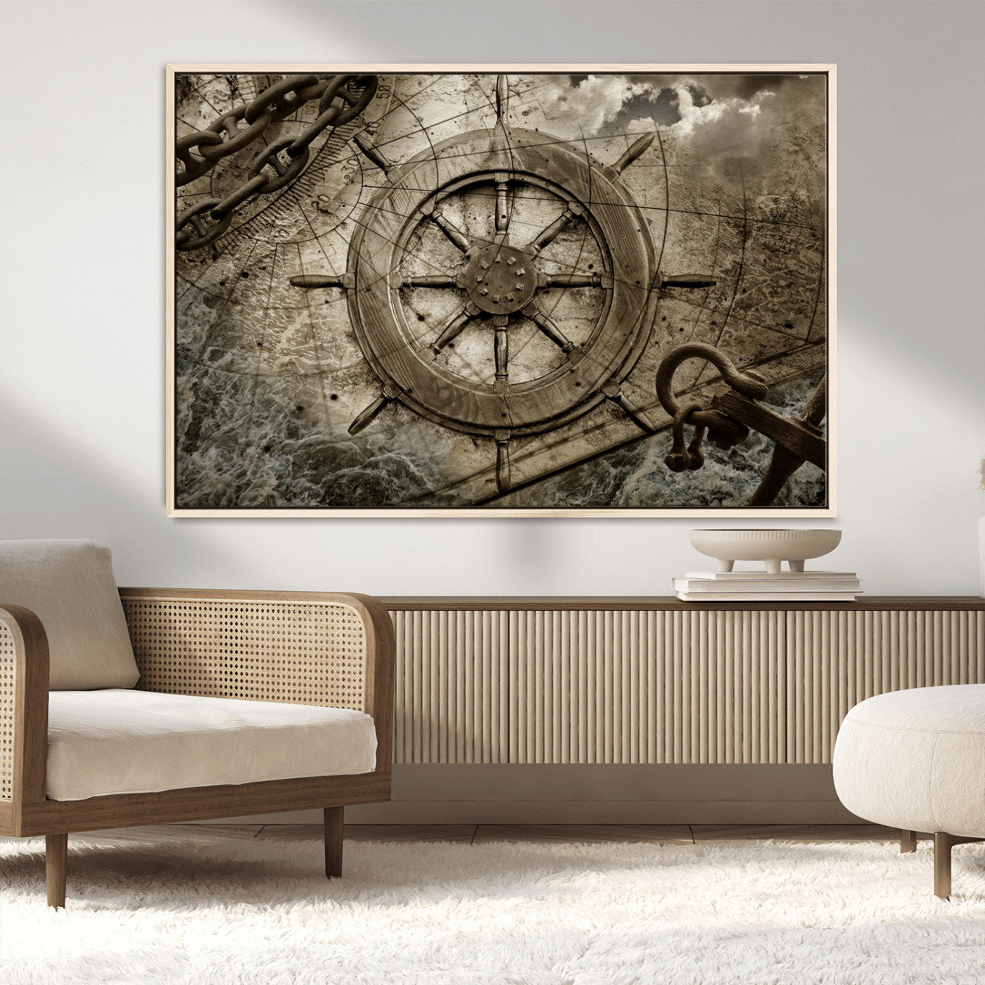 MGV-FC-36X24 - Wooden Ship Wheel Canvas Print, Multi Panel Canvas Wall Art Print