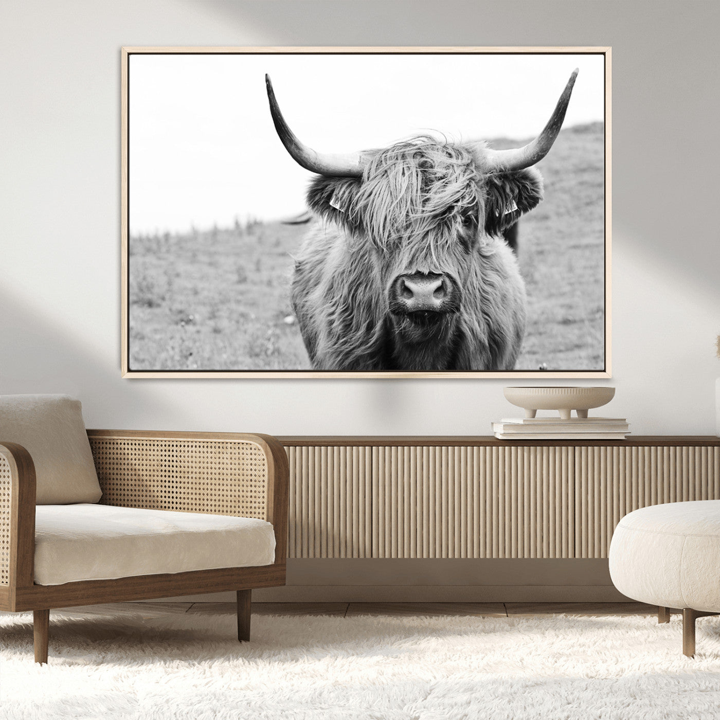 MGV-FC-36X24 - Newfoundland Cow Art Wall Art, Black White Cow Art Wall Art Canvas Print