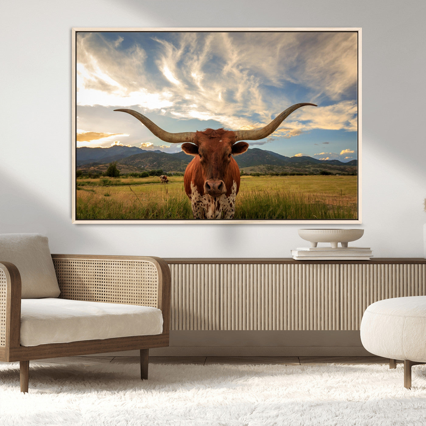 MGV-FC-36X24 - Texas Longhorn Canvas Wall Art – Majestic Triptych Animal Print – Rustic Western Decor for Living