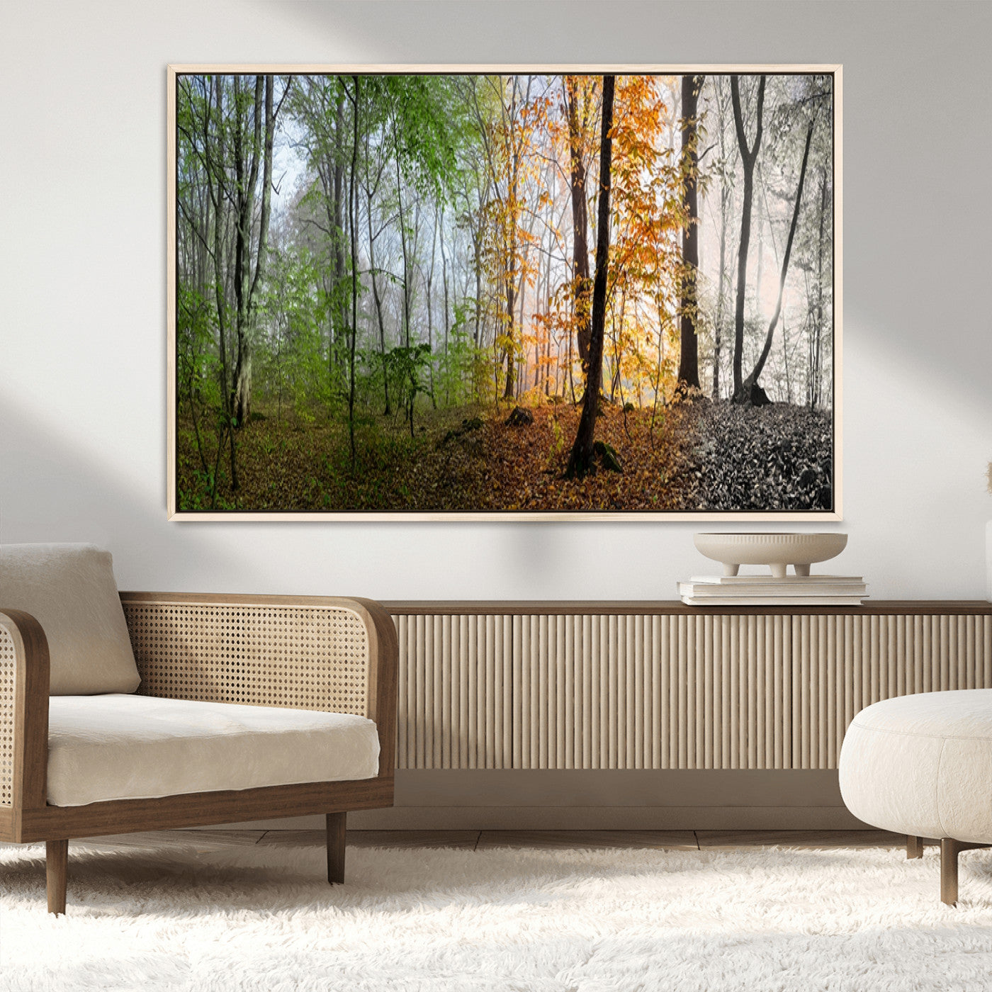 MGV-FC-36X24 - Four Seasons Wall Art Forest Canvas Print – Triptych Seasonal Nature Print – Landscape Decor for