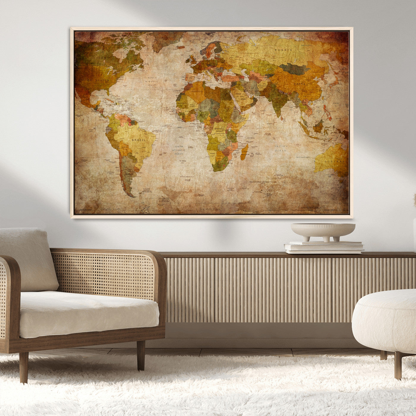 MGV-FC-36X24 - Push Pin World Map Canvas Print – Framed Wall Art for Couples to Track Their Travels – Anniversary
