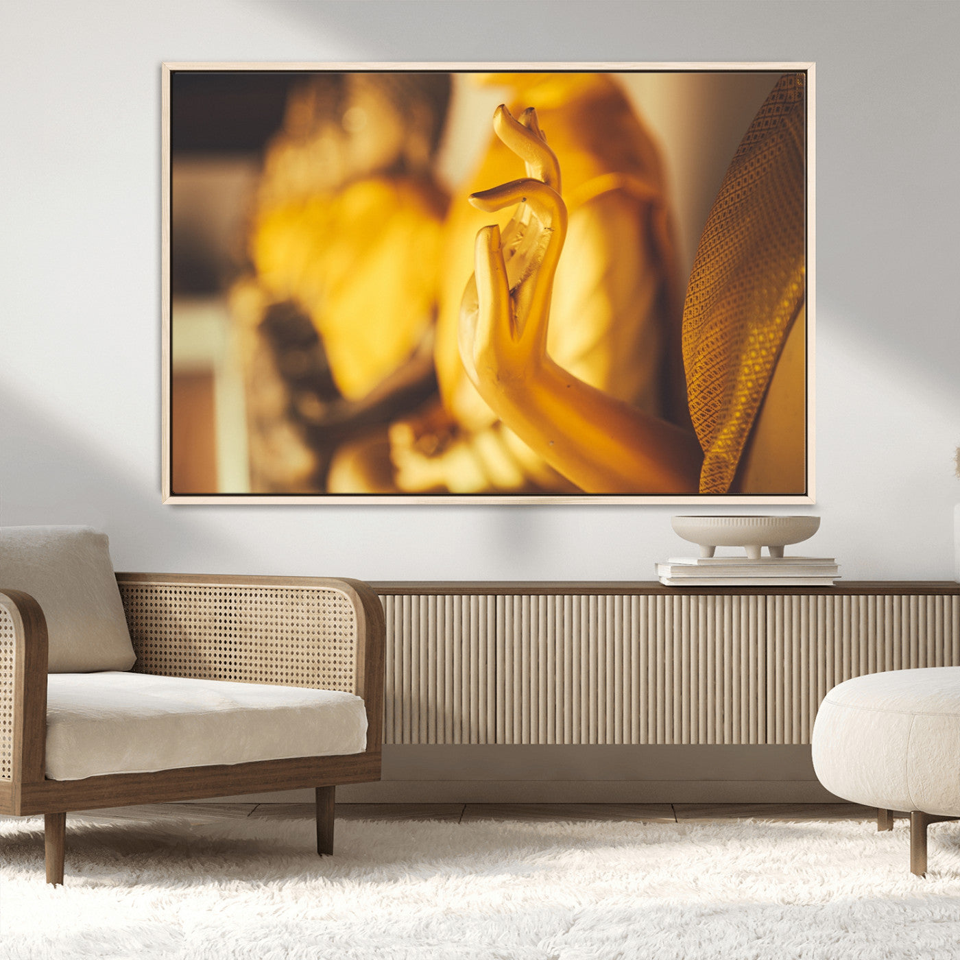 MGV-FC-36X24 - Gold Buddha Statue Hands Wall Art Canvas Print