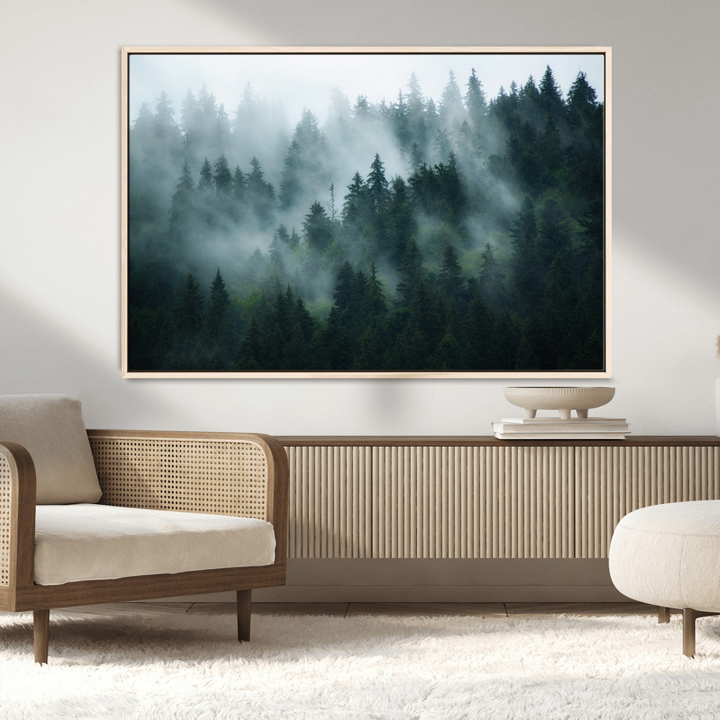 MGV-FC-36X24 - Foggy Forest 3-Panel Canvas Wall Art | Large Giclée Nature Scene Print for Living Room, Office, or