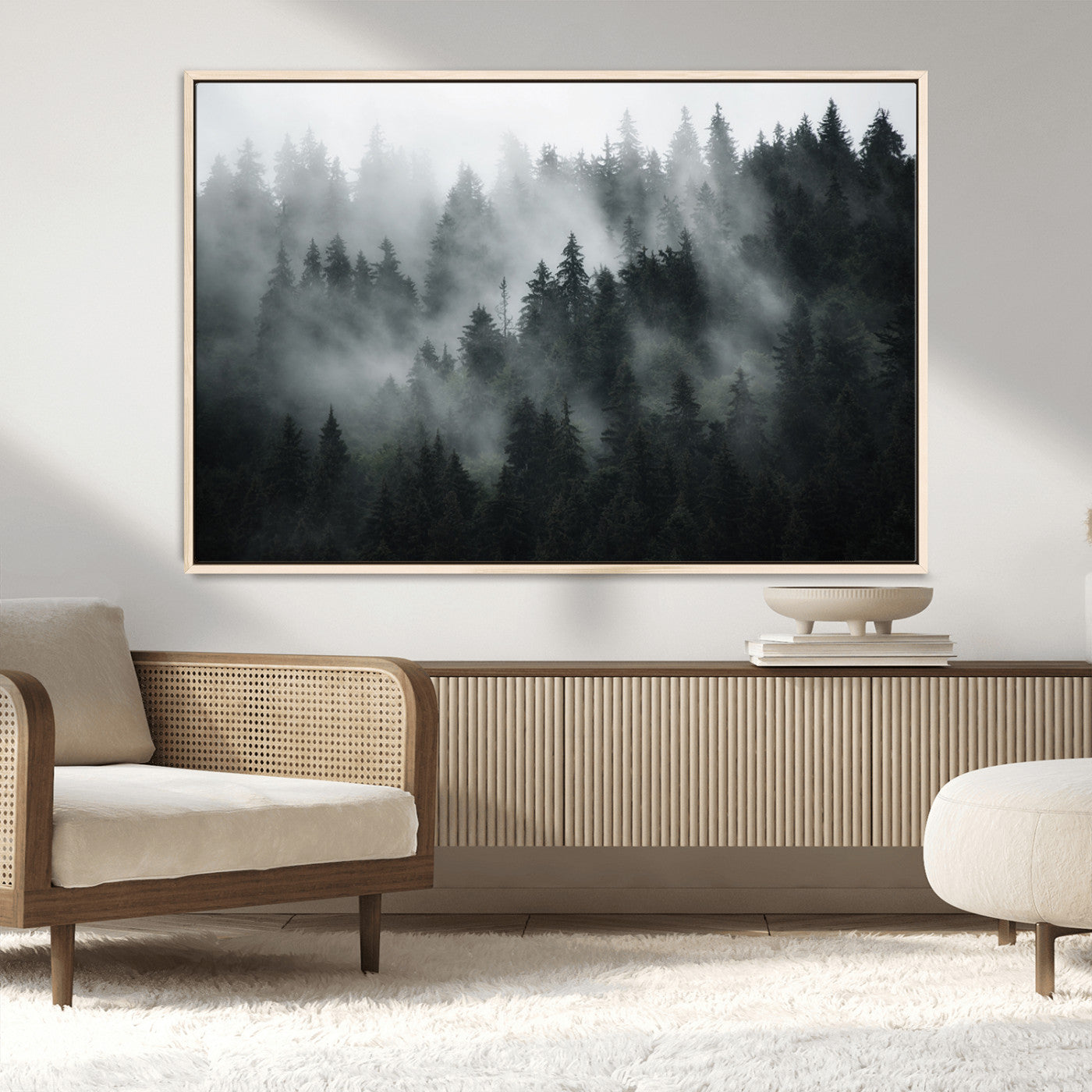 MGV-FC-36X24 - Foggy Forest Wall Art Canvas Print | 3 Panel Large Misty Landscape for Dining Room, Office, or