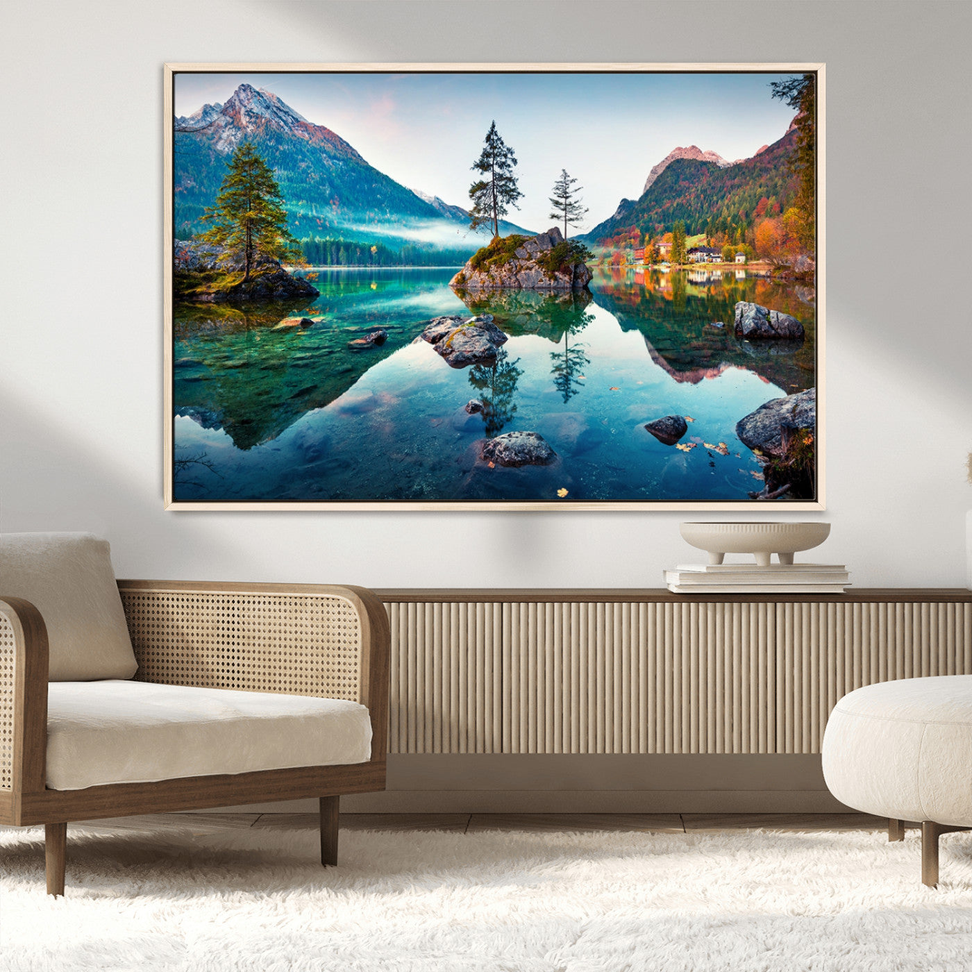 -Crystal Clear Lake Wall Art | Mountains Wall Art Canvas | 3 Panel Large Landscape Print for Dining