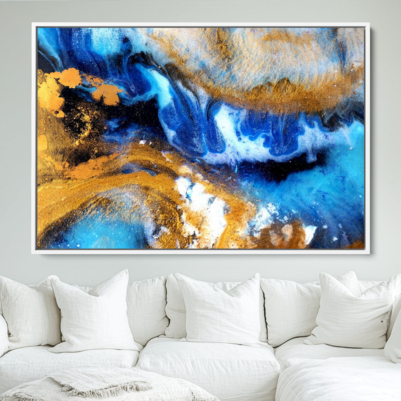 42100-MGV-FC-36X24_White-Blue Orange Marble Fluid Effect Canvas Wall Art Print