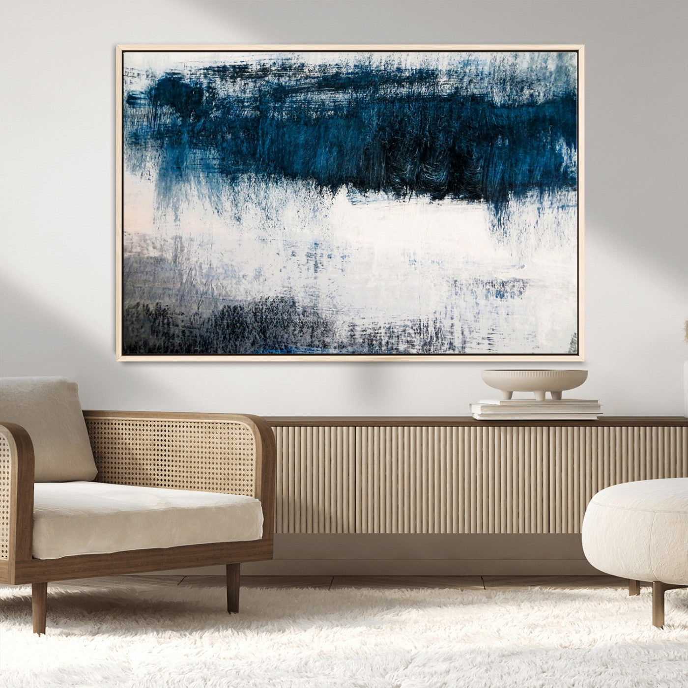 MGV-FC-36X24 - Abstract Blue and White Canvas Art | Large Wall Art for Modern Living Room Decor | Minimalist