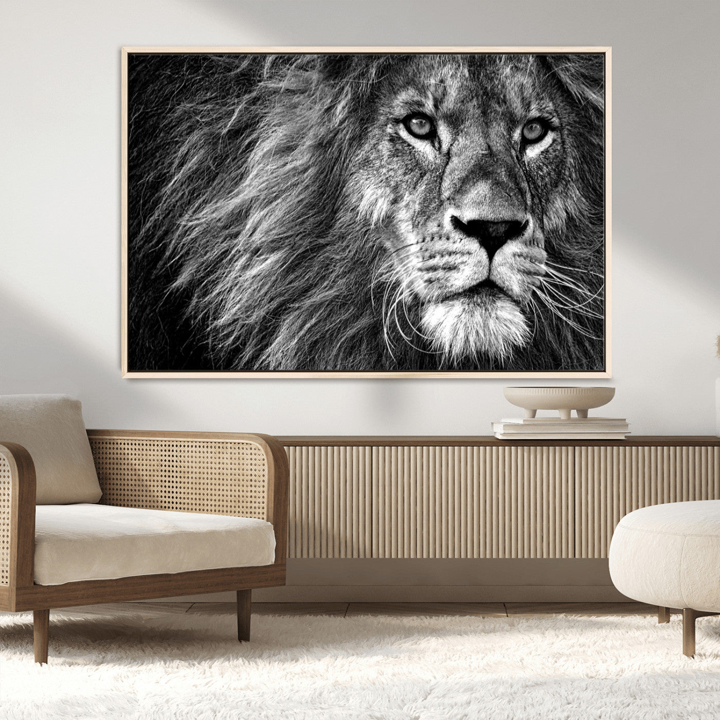 MGV-FC-36X24 - Black and White Lion Canvas Wall Art Print