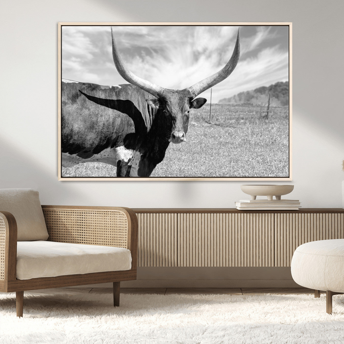 MGV-FC-36X24 - Longhorn Wall Art Canvas Print, Framed Ranch Wall Art Canvas Print