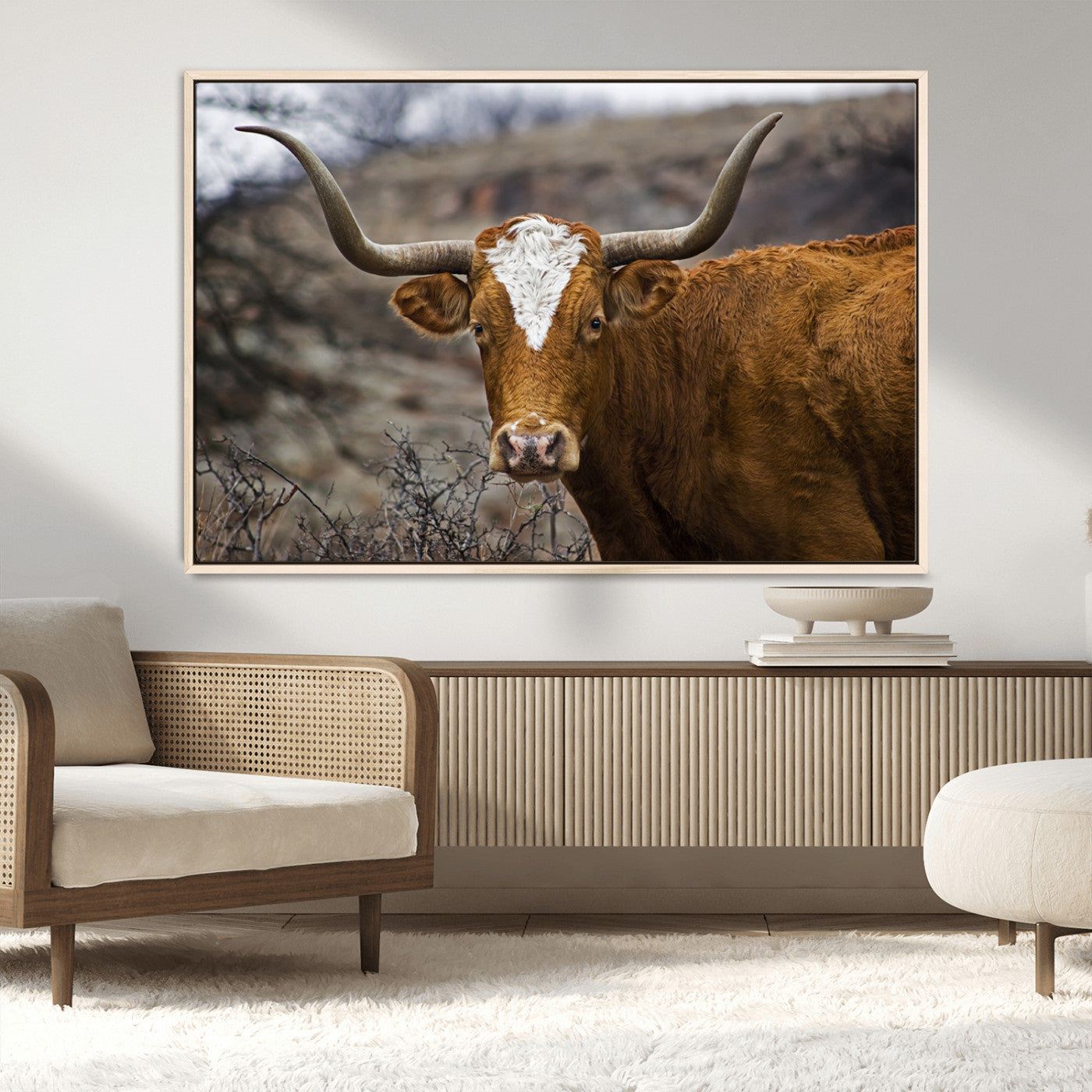 MGV-FC-36X24 - Framed Big Cow Animal Wall Art Canvas Print