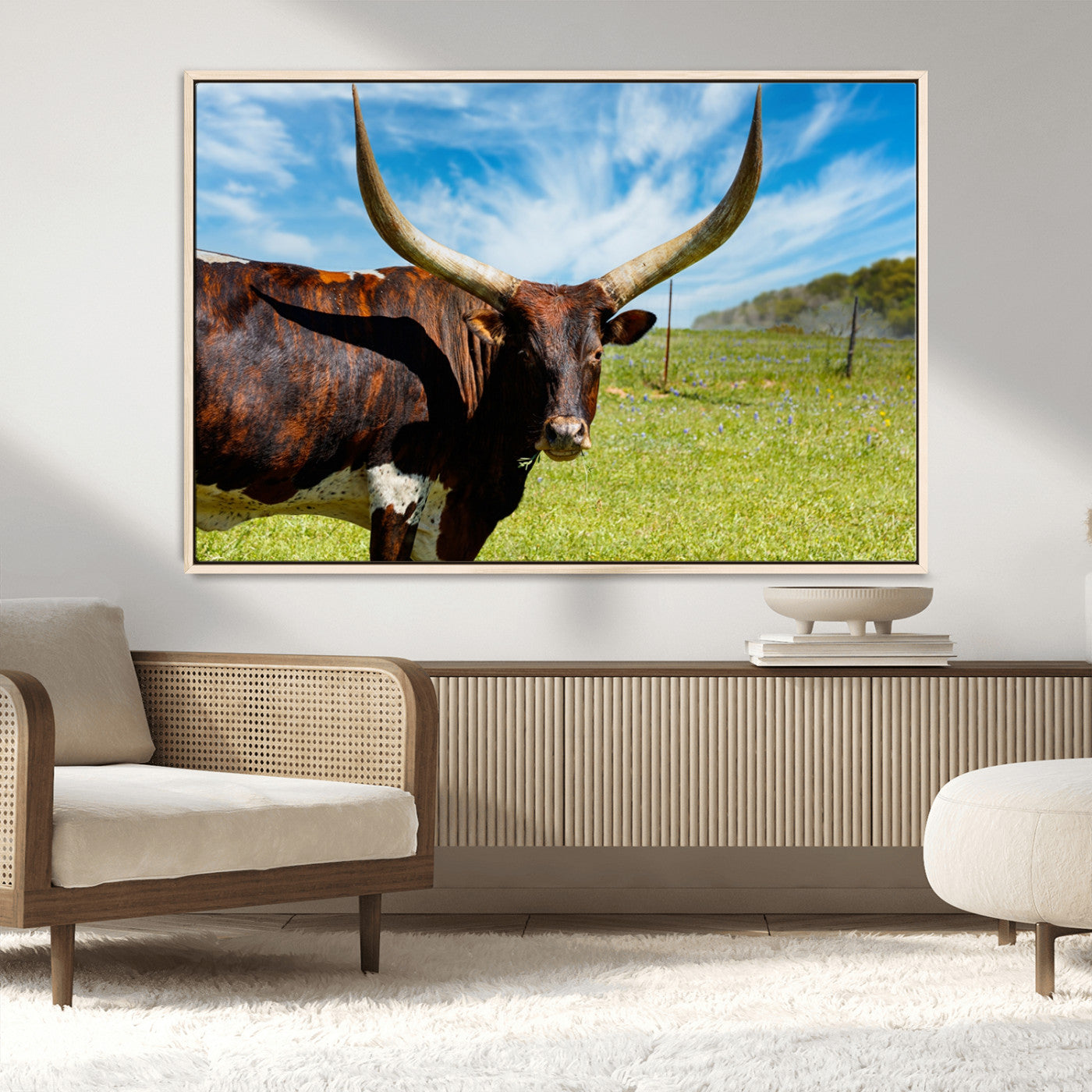 MGV-FC-36X24 - Longhorn and Cow Wall Art, Country Cow Wall Decor Canvas Print