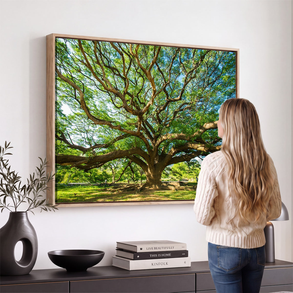 70569-MGV-CV-24X16 - Majestic Oak Tree Wall Art | Serene Nature Canvas Print with Spreading Branches