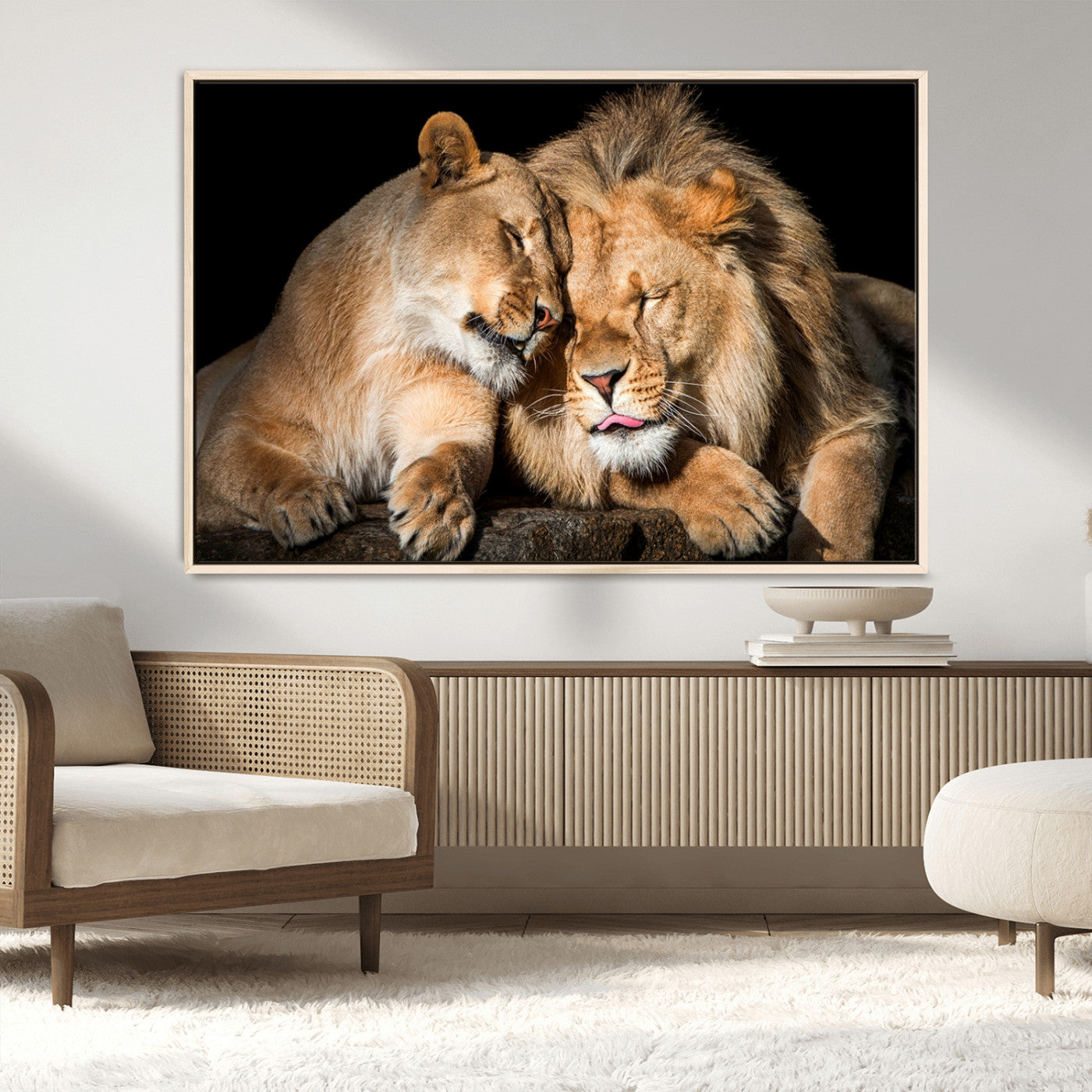 MGV-FC-36X24 - Lion and Lioness Wall Art Print Canvas | 3-Panel African Wildlife Canvas Print | Animal-Themed Art