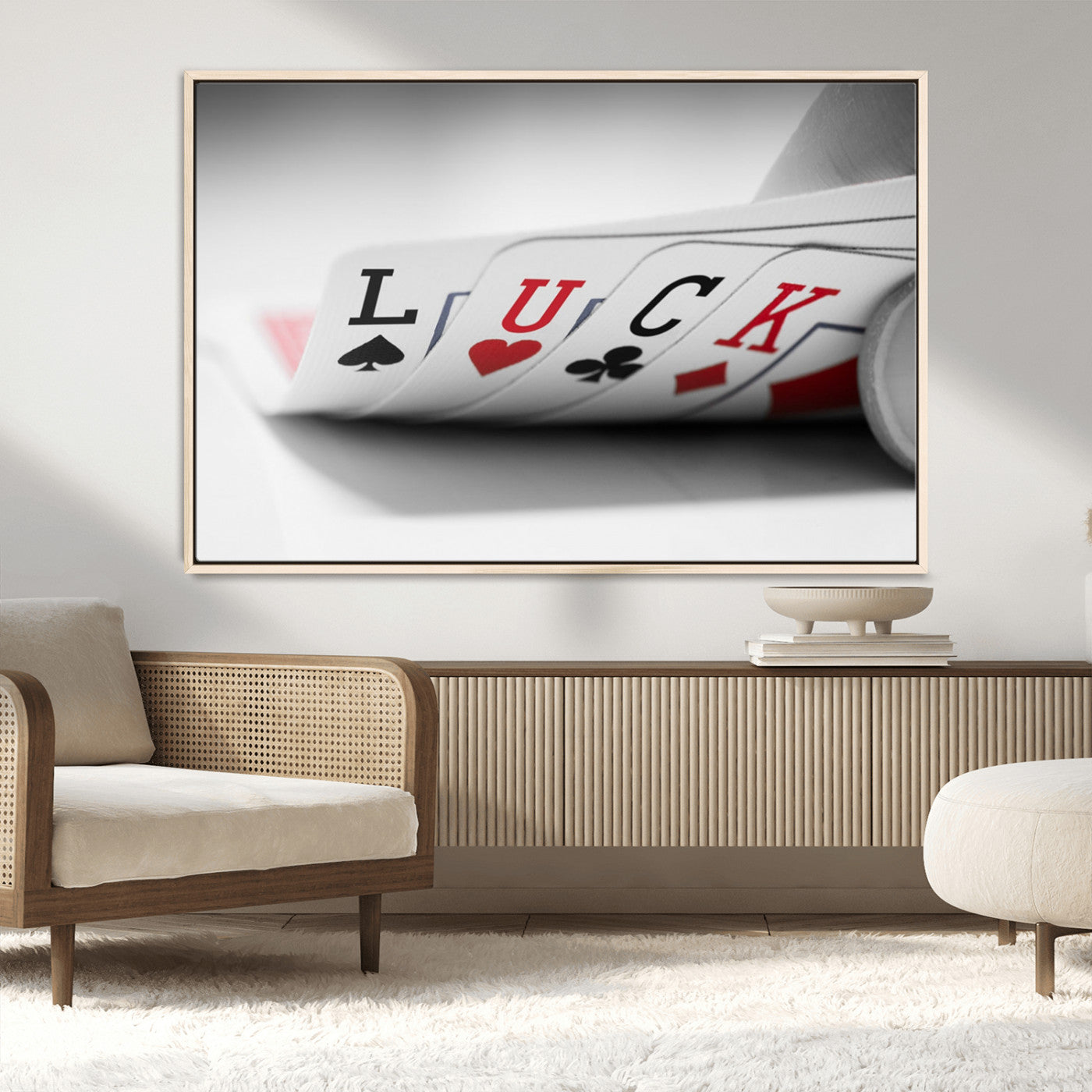 MGV-FC-36X24 - Framed Luck Poker Cards Canvas – Modern Triptych Wall Art, Ready to Hang for Game Rooms