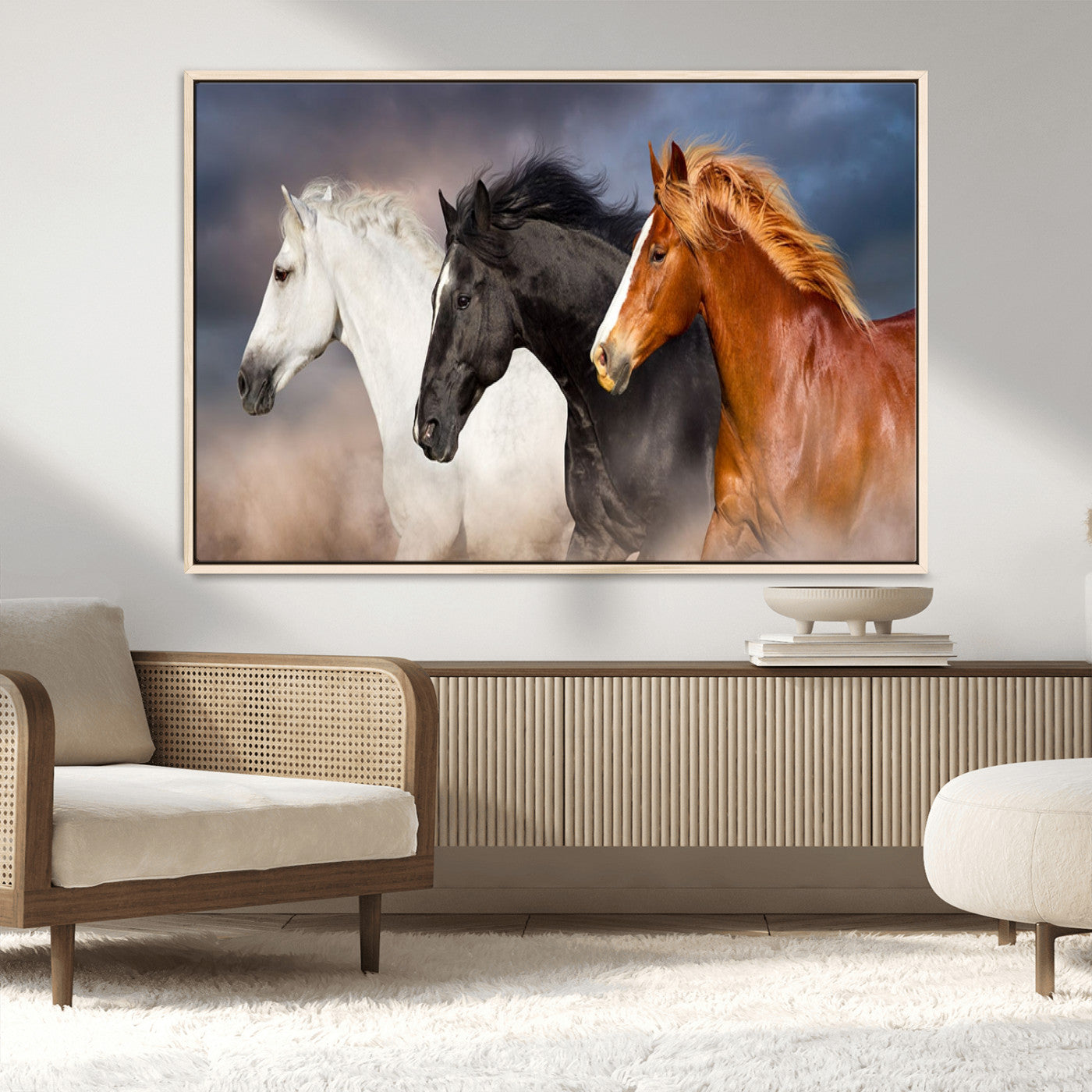 MGV-FC-36X24 - Animal Wall Art Three Horses Farmhouse Art Canvas, Framed Three Horses Canvas Print