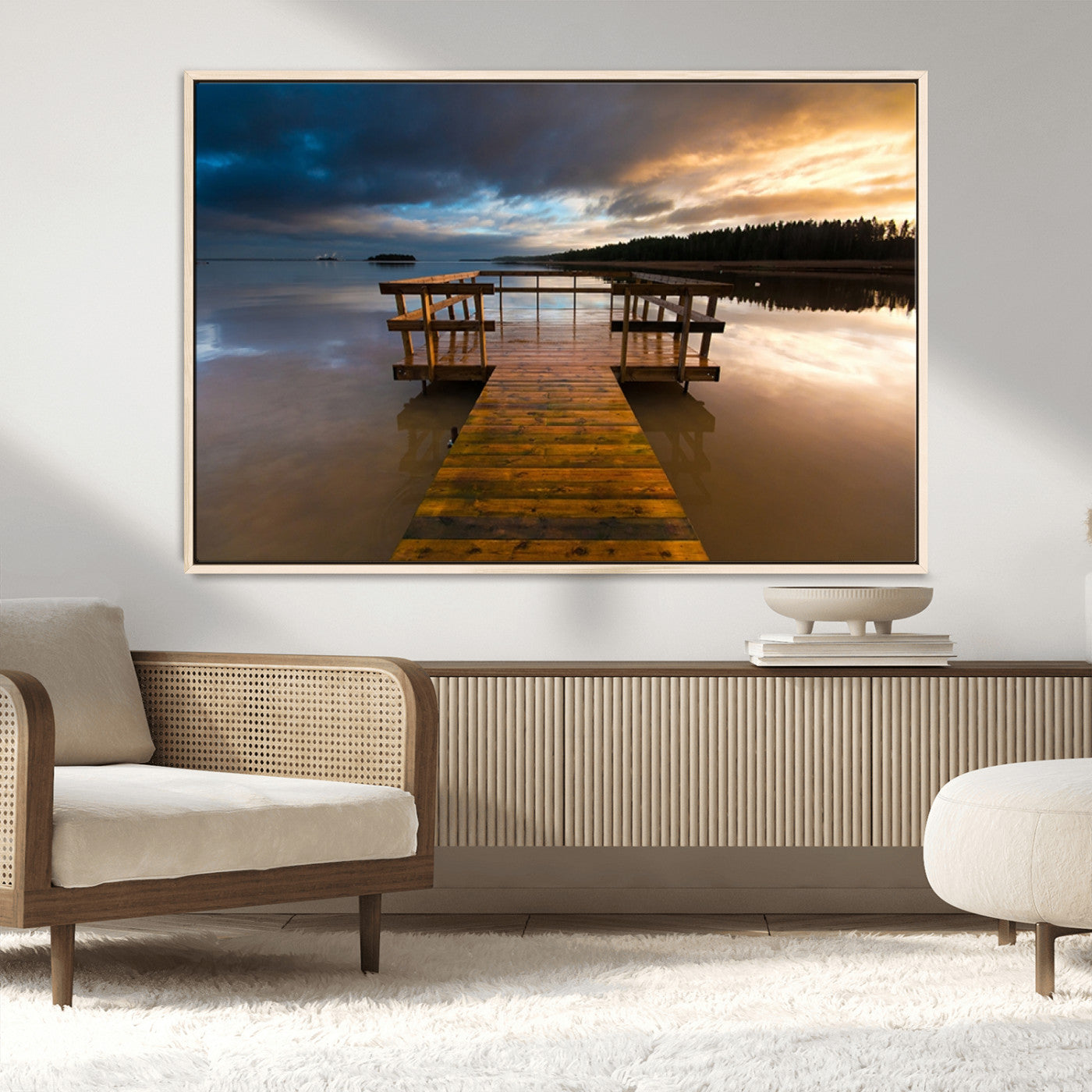 MGV-FC-36X24 - Serene Lake Pier at Sunset Canvas Print | Landscape Canvas Print | Ready to Hang and Framed Wall Art