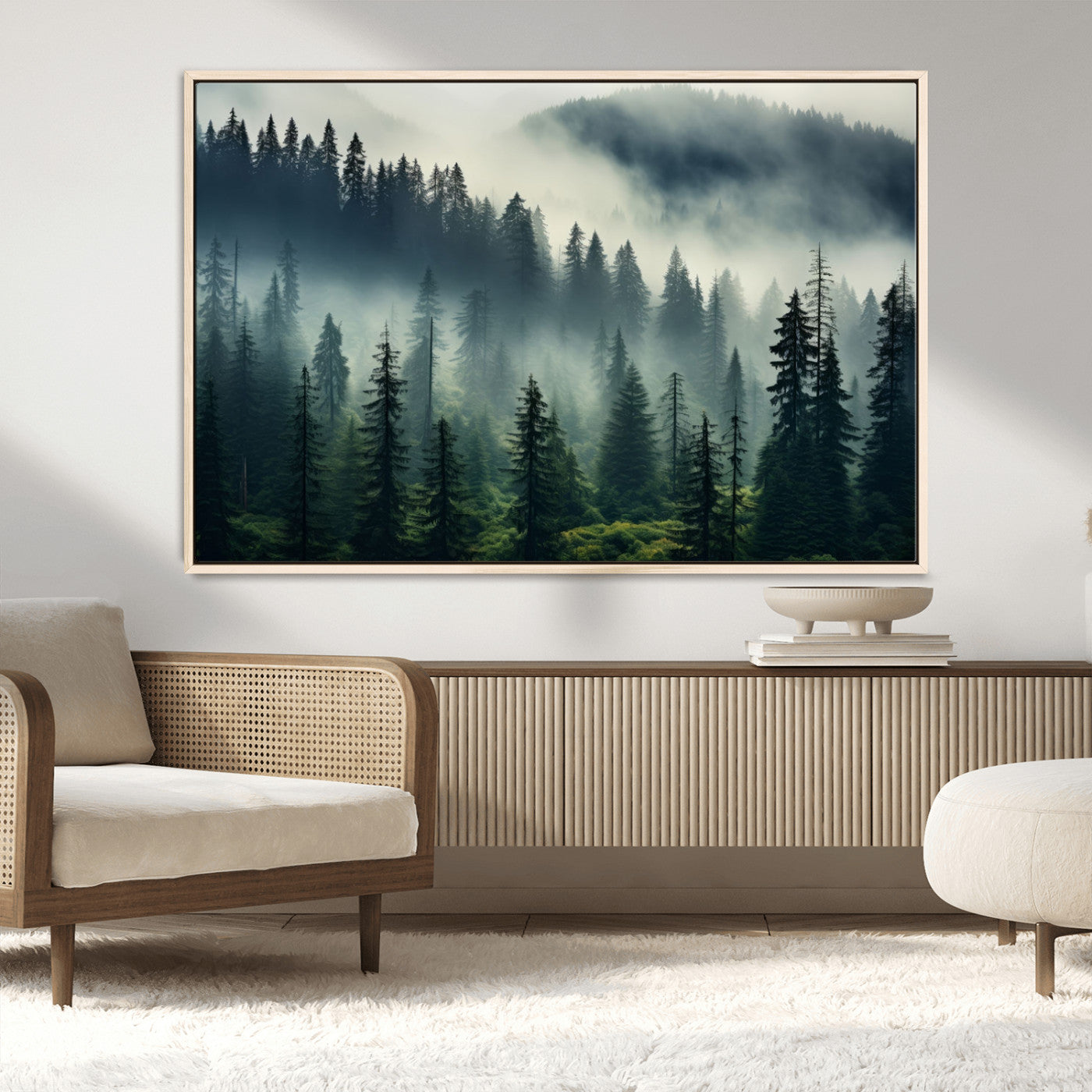 MGV-FC-36X24 - Captivating Misty Forest Wall Art Premium Canvas Print a Foggy and Serene Atmosphere