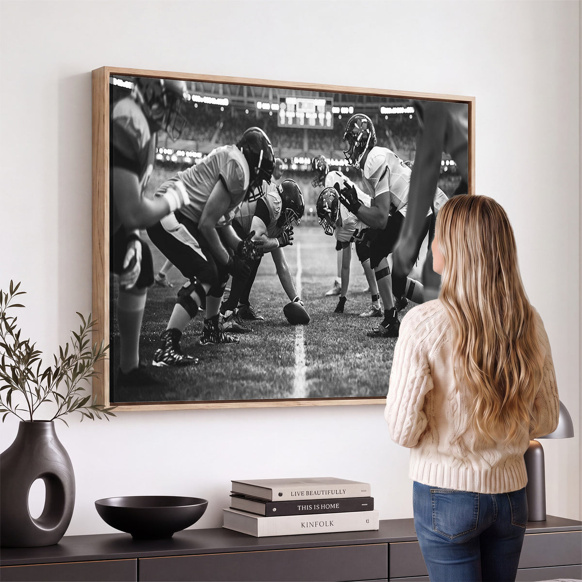 13273-MGV-CV-36X24 - American Football Wall Art Canvas Print Framed Stadium Sport