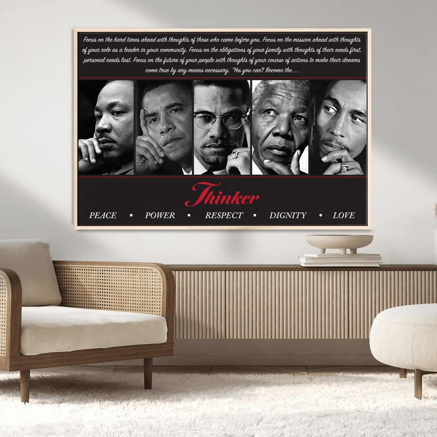 MGV-FC-36X24 - Thinker Peace Power Respect Dignity Wall Art | Thinkers of Changel Wall Art Featuring Icons of