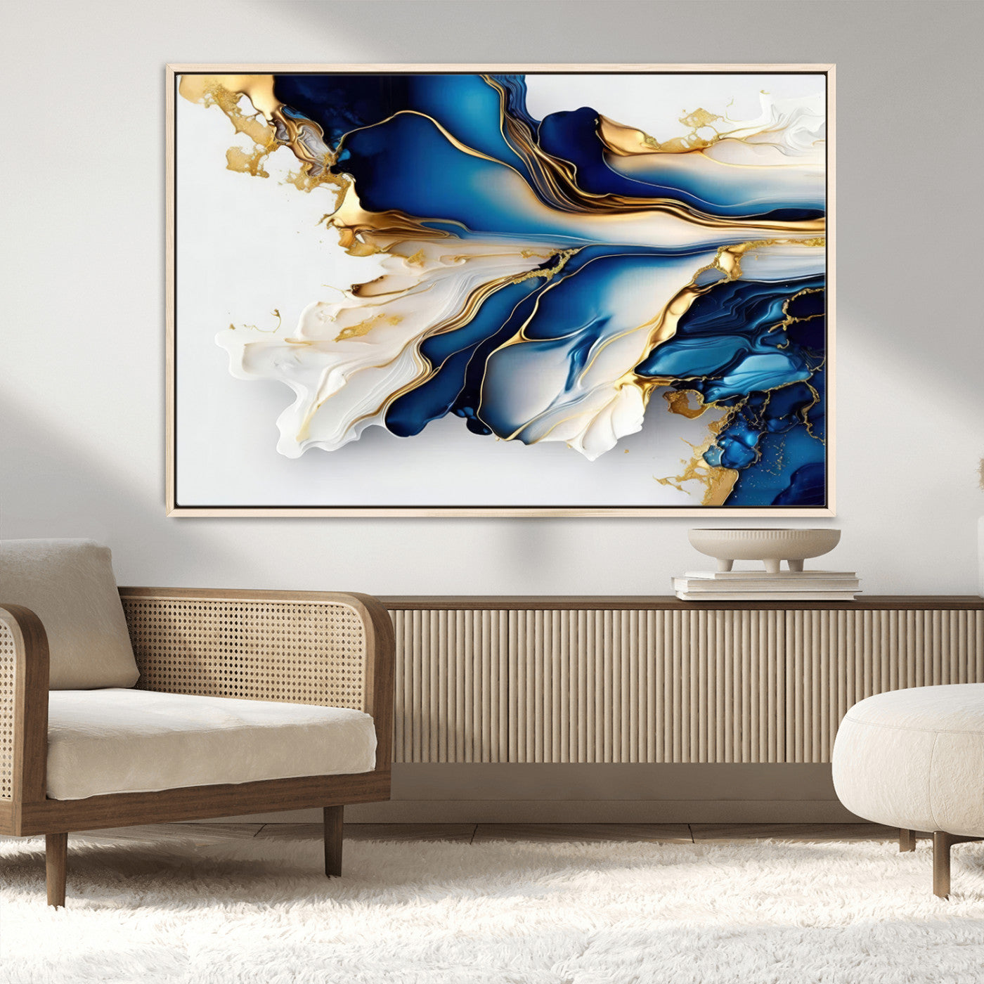 MGV-FC-36X24 - Gold Marble Art - Abstract Geode Gold And Blue Marble Shape 3 Pieces Wall Art Canvas Print