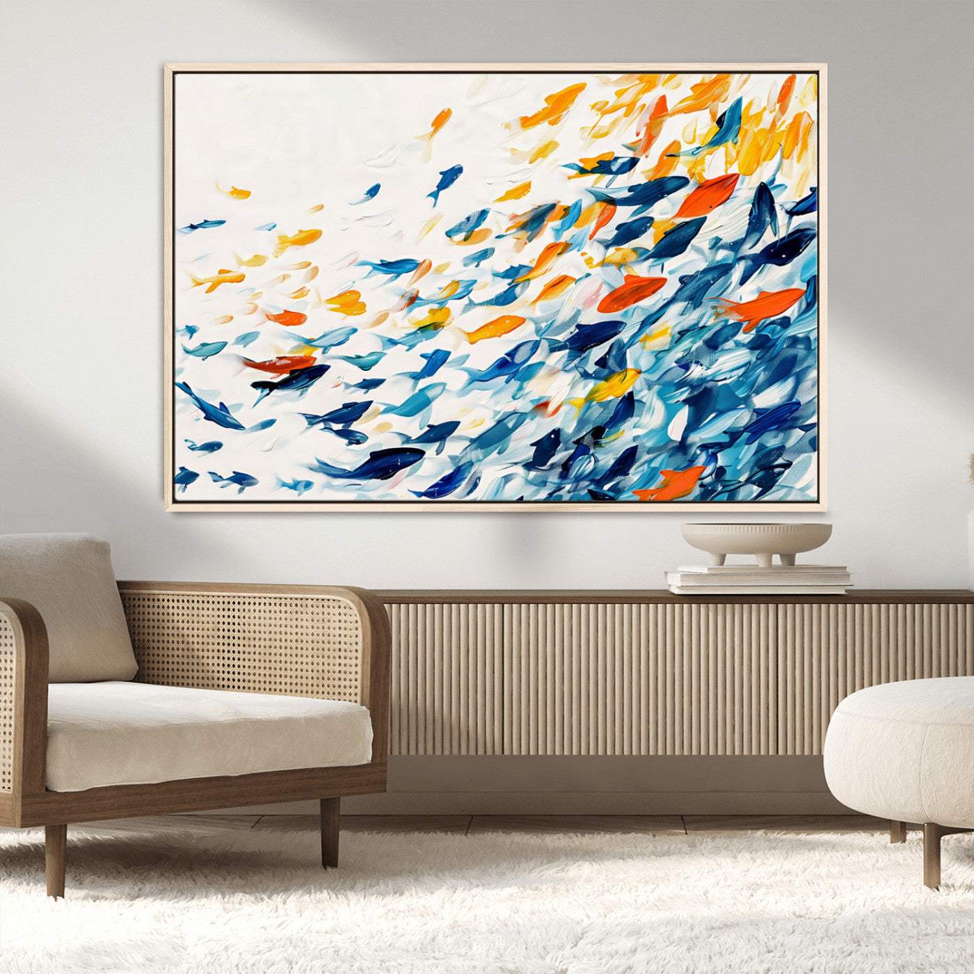 MGV-FC-36X24 - Abstract Fish Shoal Wall Art Canvas Print, Colorful Fish Herd Painting on Canvas Print, Ocean Animal