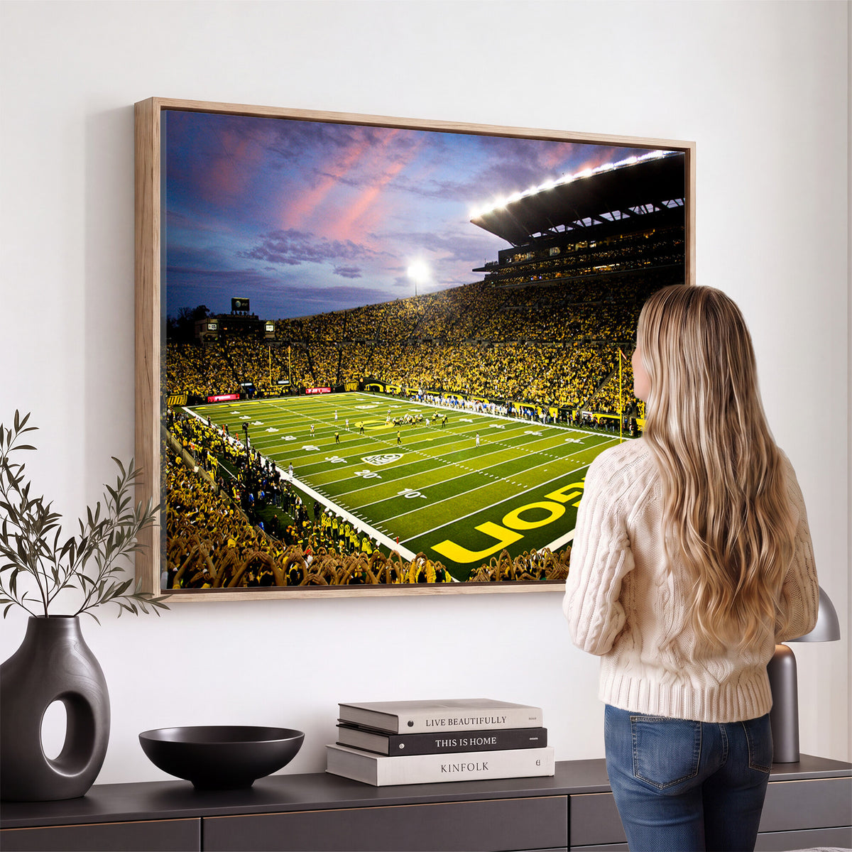 72017-MGV-CV-36X24 - University of Oregon Ducks Football Team Print, Eugene, Framed and Ready to Hang