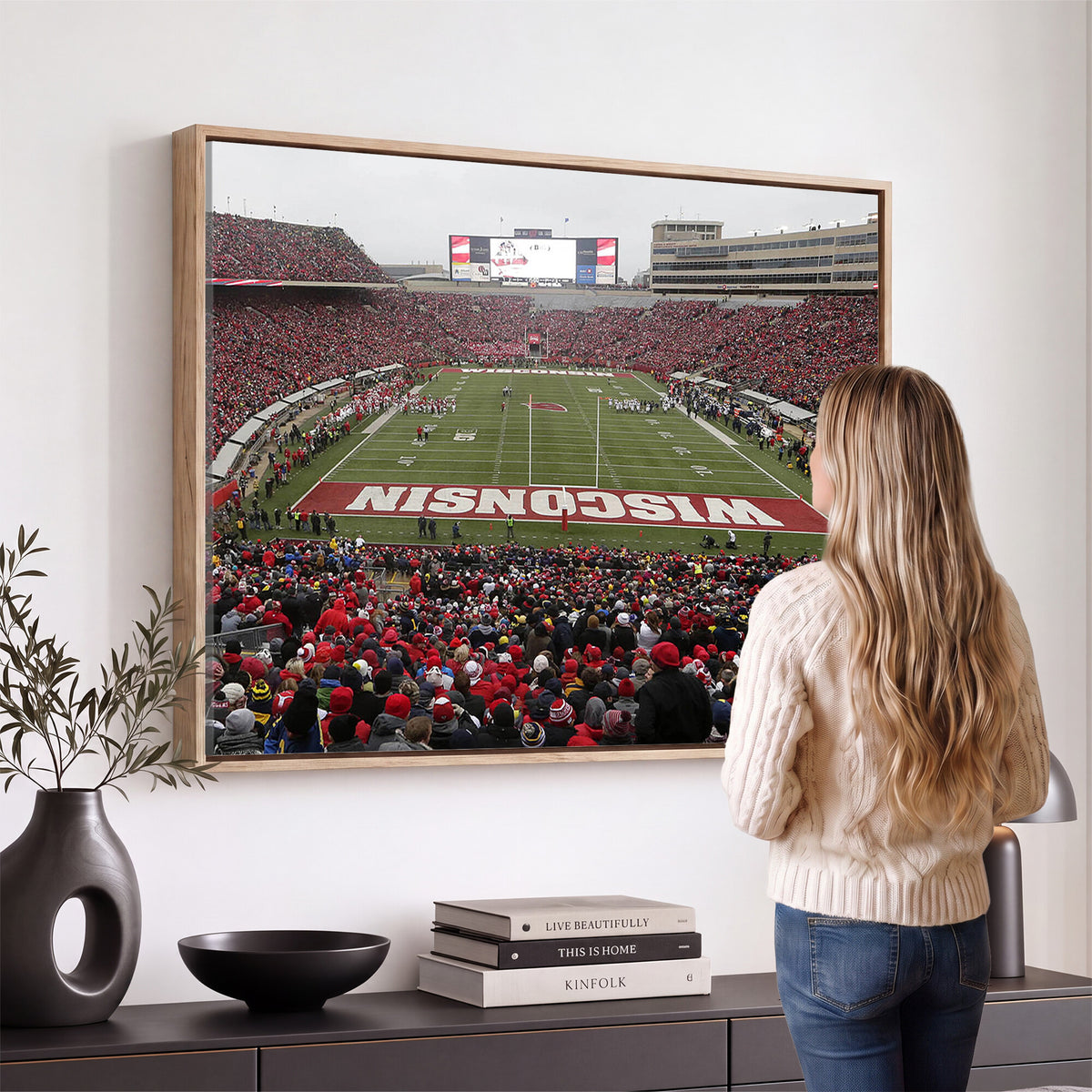 23461-MGV-CV-36X24 - Wisconsin Badgers Team Print Canvas, Madison Camp Randall Stadium Wall Art