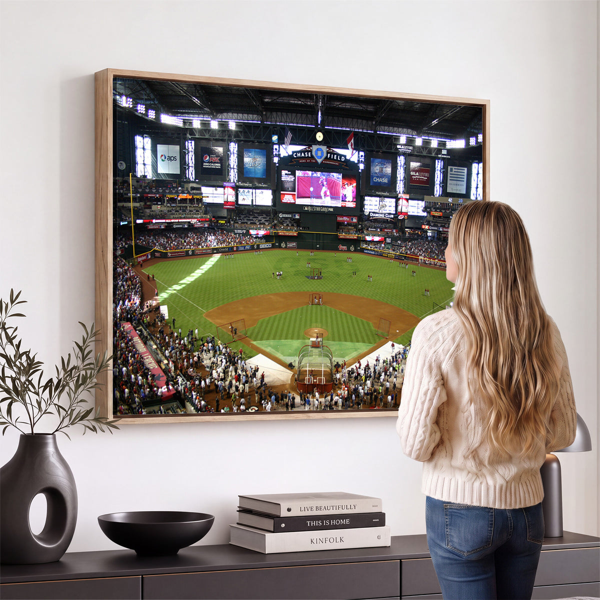 91630-MGV-CV-36X24 - Arizona Diamondbacks Baseball Team Print, Phoenix Chase Field Baseball Stadium Wall Art