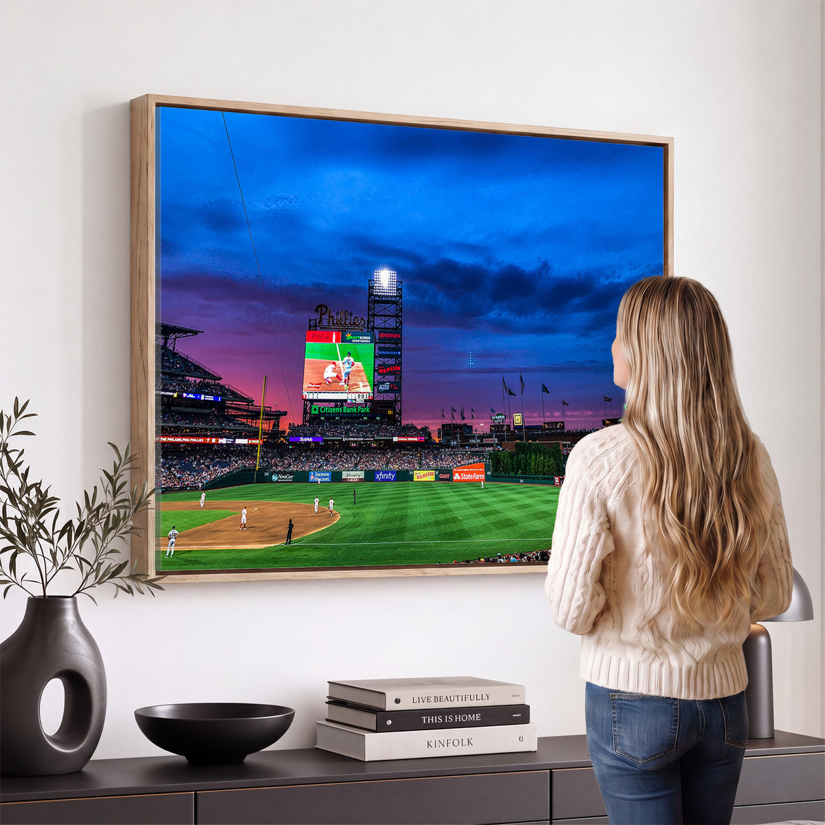 20427-MGV-CV-36X24 - Philadelphia Phillies Baseball Team Print, Citizens Bank Park, Extra Large Game Room Wall Decor