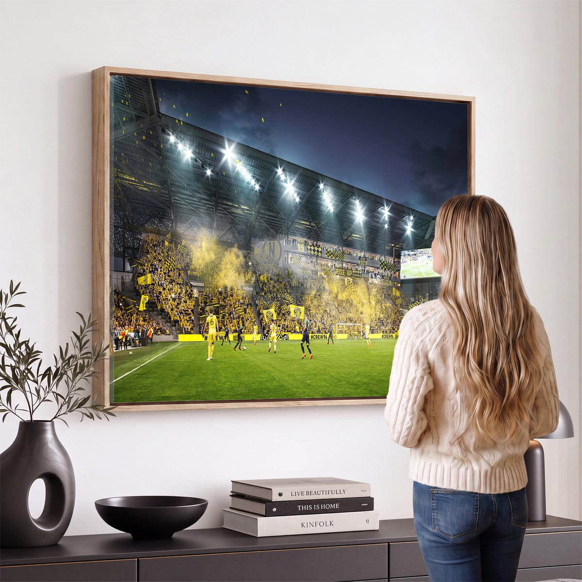 65820-MGV-CV-36X24 - Columbus Crew Stadium Match Triple Canvas Wall Art - Dynamic MLS Game Scene Canvas Wall Art