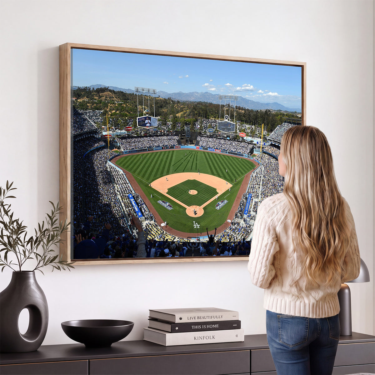 20436-MGV-CV-36X24 - Los Angeles Dodgers Dodger Stadium Wall Art Canvas Print, Framed and Ready to Hang